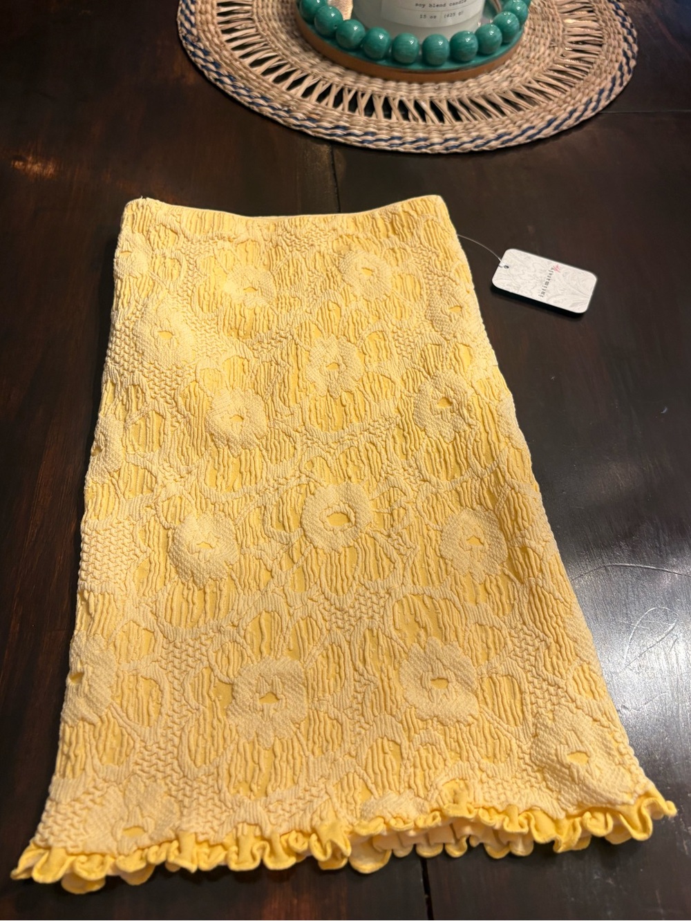 Intimately Free People Yellow Floral Textured Seamless Bodycon Skirt — M/L — NWT